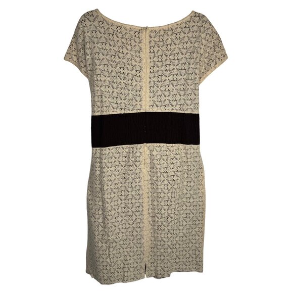 NWT Kate Hill Beige‎ & Brown Lace Dress Bow Tie Waist Cottagecore Prairie Sz 14P - Picture 6 of 12